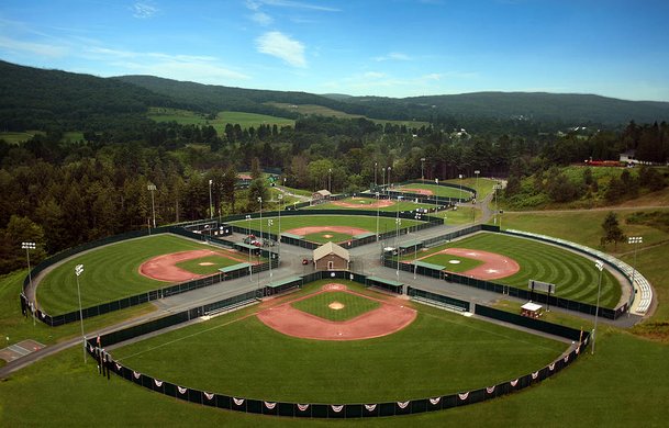 Aerial view of Cooperstown All Star Village four-field complex in Oneonta NY